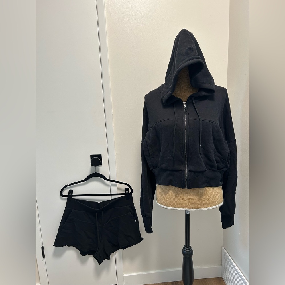 Black Hoodie and Shorts Set